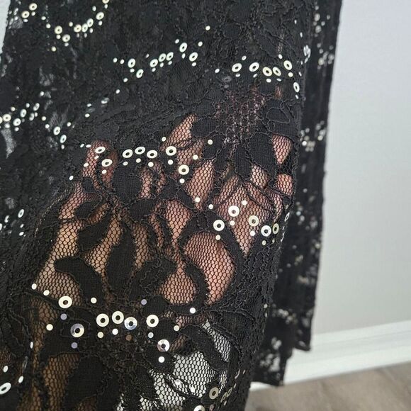 My Michelle Vintage Black Lace Sequins V Neck Prom Dress Evening Dress s… - Picture 7 of 13